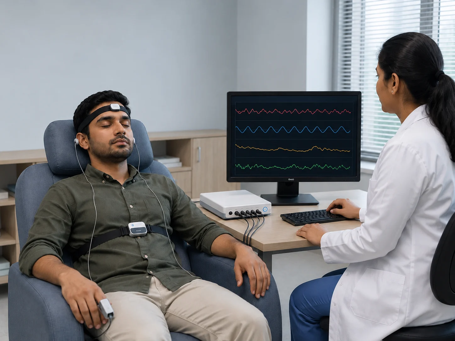 A bio-feedback therapy session with a clinician